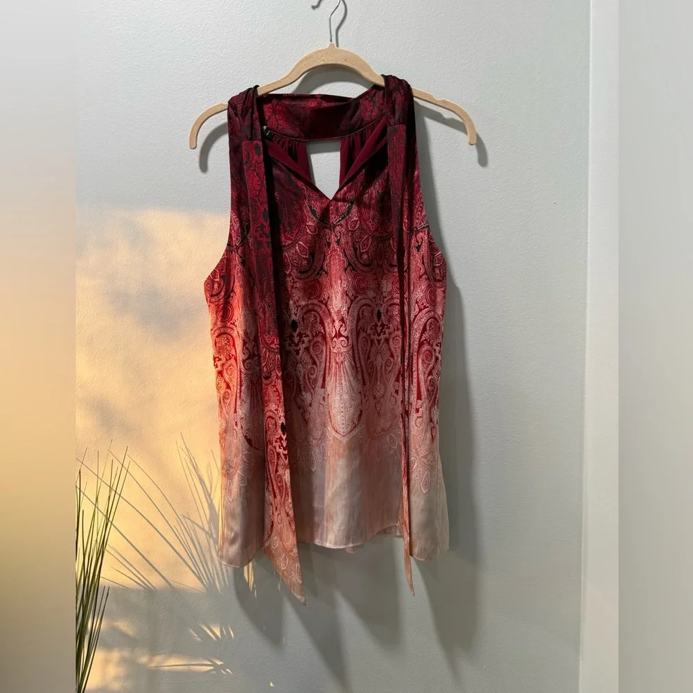 White House Black Market Burgundy and Cream Halter Blouse